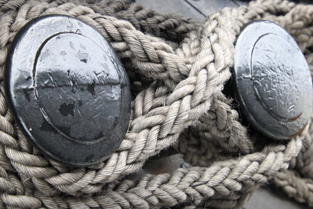 strong and old rope on a boatの写真素材