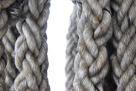 strong and old rope on a boatの写真素材