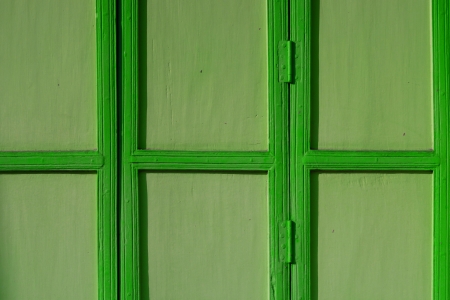 Green wooden doorの写真素材