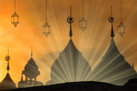 Background blur landmark mosque prayer for peace in the Middle East war of Muslim liberationの写真素材