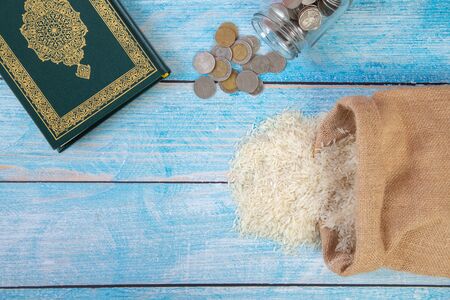 ZAKAT donation for Muslim according to religious principles during the Ramadan month, concept: rice...