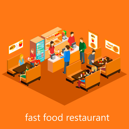 isometric fast food restaurantのイラスト素材