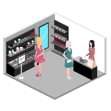 Isometric interior of cosmetics shopのイラスト素材