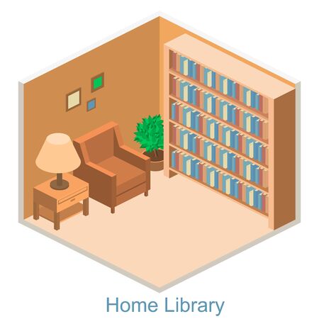 Isometric interior home libraryのイラスト素材