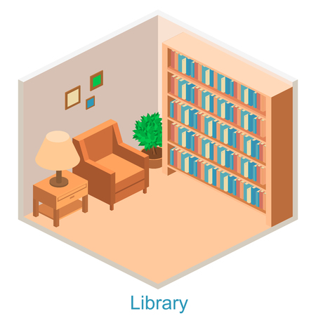 Isometric interior home libraryのイラスト素材