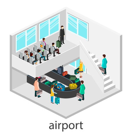 Isometric gesign of receipt of baggage.  Baggage carouselのイラスト素材