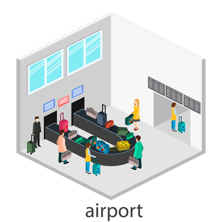 Isometric gesign of receipt of baggage.  Baggage carouselのイラスト素材