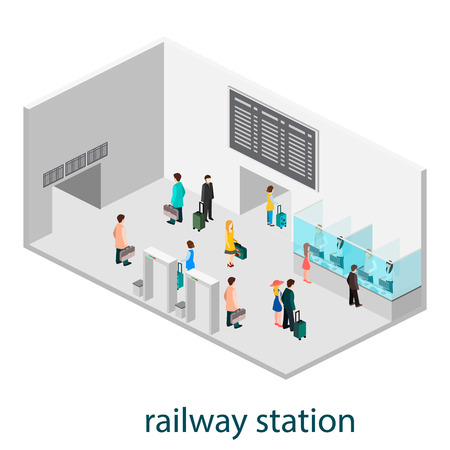 Isometric interior of railway stationのイラスト素材