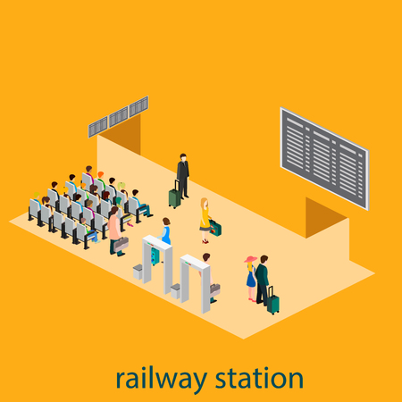 Isometric interior of railway stationのイラスト素材