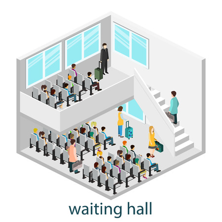 Isomeric interior of waiting hall in waiting hall or  railway station.のイラスト素材