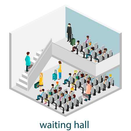 Isomeric interior of waiting hall in waiting hall or  railway station.のイラスト素材