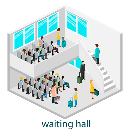 Isomeric interior of waiting hall in waiting hall or  railway station.のイラスト素材