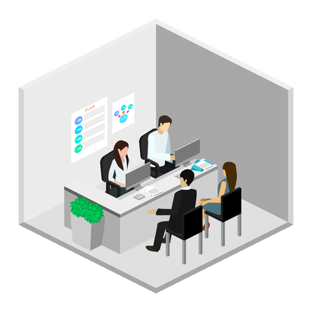 Isometric interior of cabinet in bank.のイラスト素材