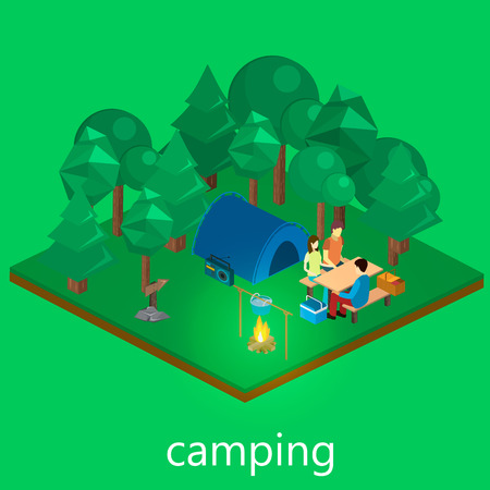 Isometric landscape for campingのイラスト素材