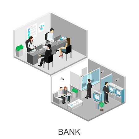 Isometric interior of bankのイラスト素材