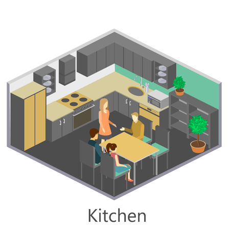 Isometric interior of kitchenのイラスト素材