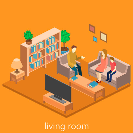 isometric interior of a living roomのイラスト素材
