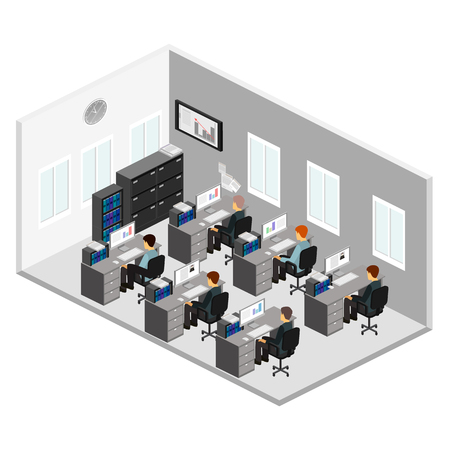 Flat 3d isometric abstract office floor interior departments concept vector.のイラスト素材