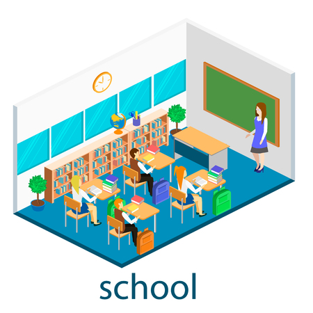 Isometric interior of school. Children learn at schoolのイラスト素材