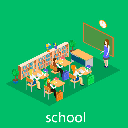 Isometric interior of school. Children learn at schoolのイラスト素材