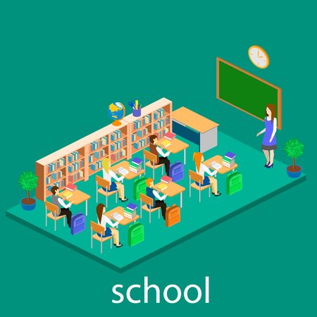 Isometric interior of school. Children learn at schoolのイラスト素材