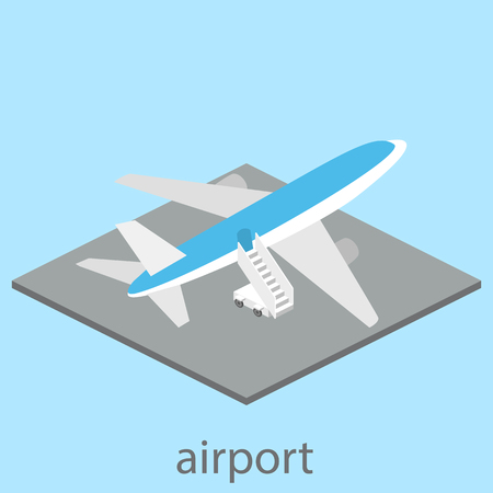 Isometric airplane with ladder. The plane is at the airportのイラスト素材