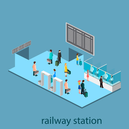 Isometric interior of railway station. Set of objectのイラスト素材