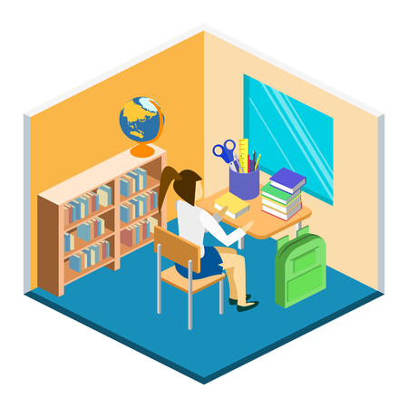 Isometric interior of school. Children learn at schoolのイラスト素材