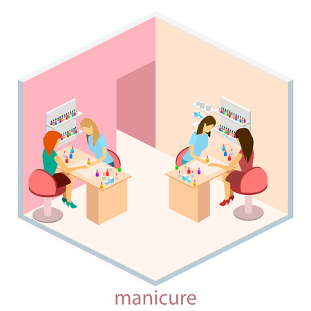 Isometric interior of nail salon. Set of objectのイラスト素材