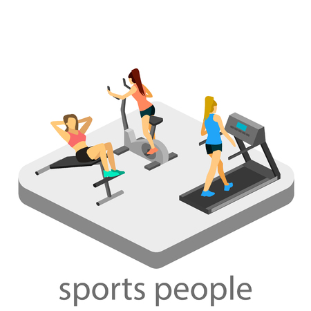 Isometric interior of gym. People involved in sportsのイラスト素材