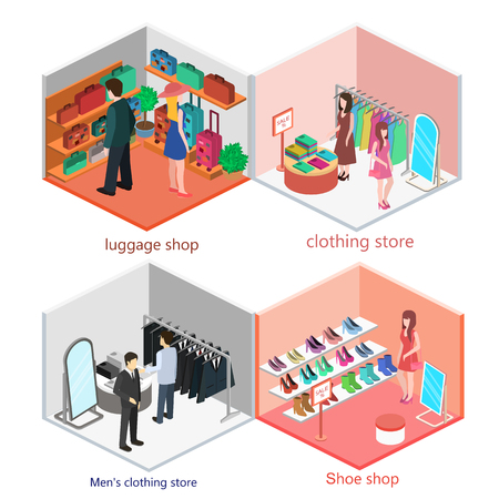 Isometric interior of shop.  set of objectsのイラスト素材