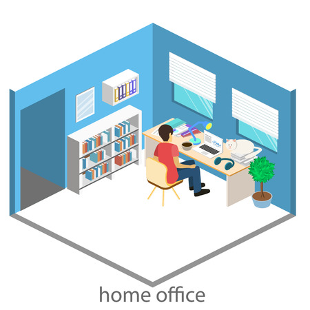 Flat 3d isometric abstract office floor interior departments concept . Office life. Office workspace. People working in offices. Office room.のイラスト素材