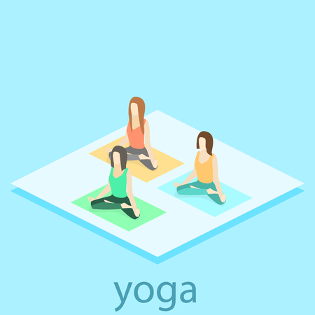 Isometric interior of yoga class. people do yoga. Flat 3D illustration.のイラスト素材