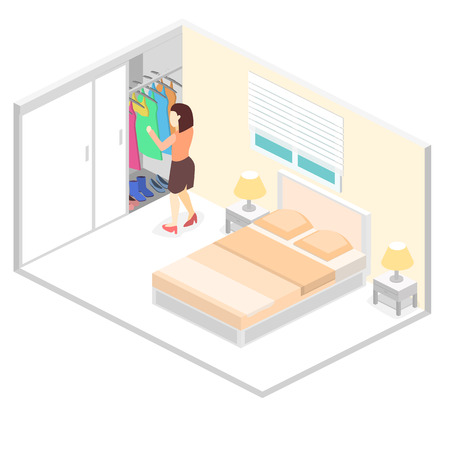 modern bedroom design in isometric style. 3D interior. Flat illustration.のイラスト素材