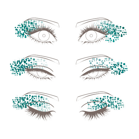 Female eyes outline. open, closed half-open eyesのイラスト素材
