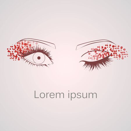 Female eyes outline. open, closed half-open eyesのイラスト素材