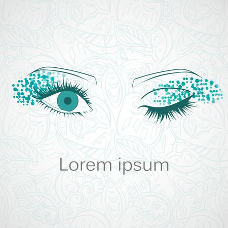Female eyes outline. open, closed half-open eyesのイラスト素材