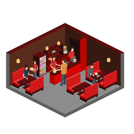 Vector isometric sushi restaurant. Building icon. . Set of objectのイラスト素材