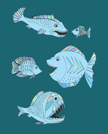 scary fish. hand drawnのイラスト素材