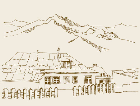 cabin in the mountainのイラスト素材