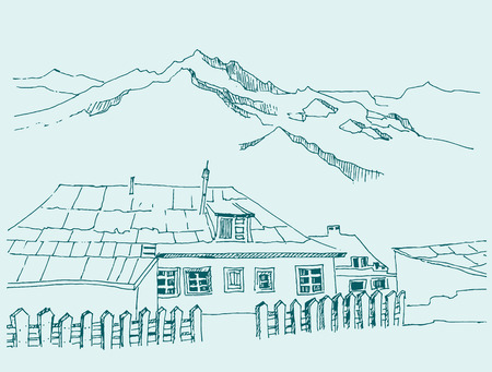 cabin in the mountainのイラスト素材