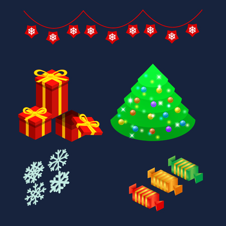 Christmas set isometricのイラスト素材