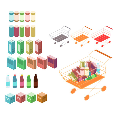 Isometric basket with food. Set of objects for the storeのイラスト素材