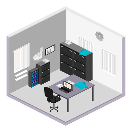 Flat 3d isometric abstract office floor interior departments concept vector.のイラスト素材