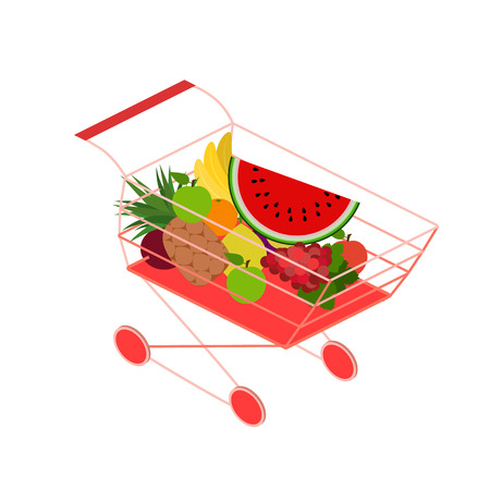 Isometric basket with food. Set of objects for the storeのイラスト素材