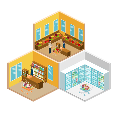 isometric shop. Set of objects for the storeのイラスト素材
