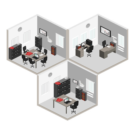 Flat 3d isometric abstract office floor interior departments concept vector.のイラスト素材