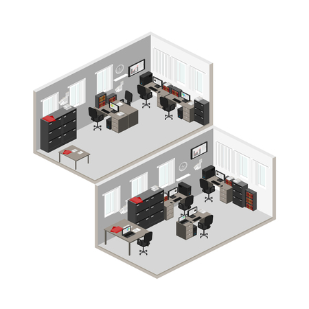 Flat 3d isometric abstract office floor interior departments concept vector.のイラスト素材