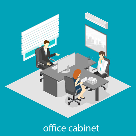 isometric interior of director's office. Flat 3D illustration of cabinet.のイラスト素材