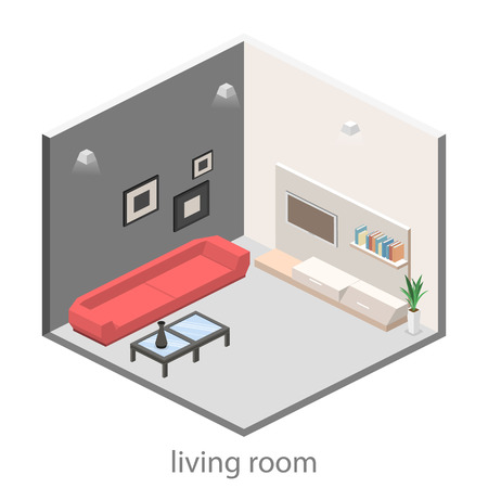 isometric interior of a modern living room. Flat 3D illustrationのイラスト素材